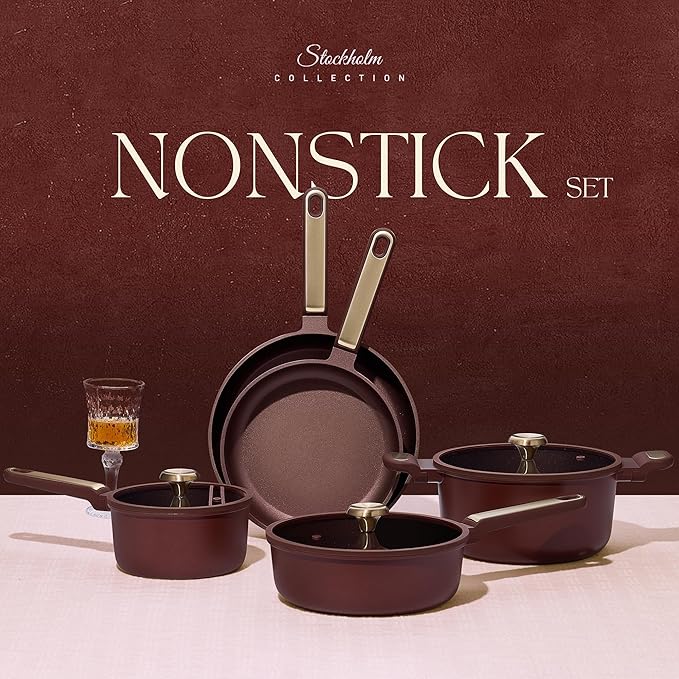 CAROTE Pots and Pans Set Nonstick, 16pcs Cookware Set Nonstick Non-Toxic & PFOA&PFOS-Free, Dishwasher, RV/Camping Cookware Set, Cooking Pots with Lids,Wine Red - Image 4