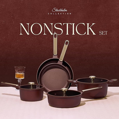 CAROTE Pots and Pans Set Nonstick, 16pcs Cookware Set Nonstick Non-Toxic & PFOA&PFOS-Free, Dishwasher, RV/Camping Cookware Set, Cooking Pots with Lids,Wine Red - Image 4