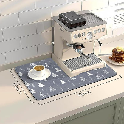 Bloss Coffee Mat, Christmas 12"x19" Bar Mat with Waterproof Rubber Backing, Fit Under Coffee Maker Machine/Kitchen Counter/Dish Drying Mat-Grey and Pine - Image 2