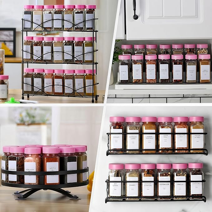 36 Glass Spice Jars with Label-4oz Spice Containers with Pink Lids and Shaker Lids,3 Sets of Spice Labels 1 Collapsible Funnel 2 Erasable Markers (36) - Image 3
