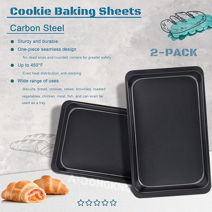 Baking Sheet Pans, Cookie Tray, Nonstick Heavy Carbon Steel Bakeware, 2-Pack, 12 X 7.5 Inches (Inner 11 X 6.9) - Image 4