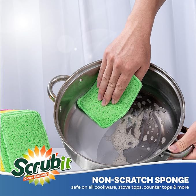Scrub and Wipe Cleaning Pads [10 Pack] – SCRUBIT Dual Sided Scouring Pad and Sponge - Reusable Kitchen Scrubbing Sponges for Dishes, Pots, Pans Utensils & Non-Stick Cookware (Yellow) - Image 3