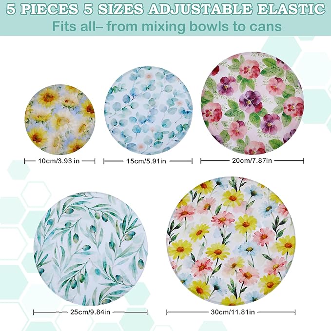 5-Size Reusable Beeswax Bowl Covers for Bread Proofing, Cotton Cloth Flexible Beeswax Wraps for Food Storage(Little Daisy) - Image 2