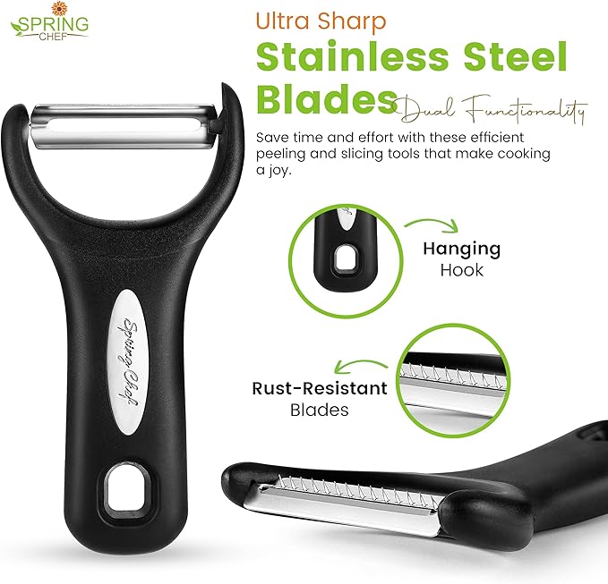 Spring Chef Premium Y & Vegetable Julienne Peeler Set for Kitchen with Stainless Steel Sharp Blades - Carrot Peelers with Comfortable Handles - Perfect for Zucchini, Cucumber, Papaya, Potato - Black - Image 5