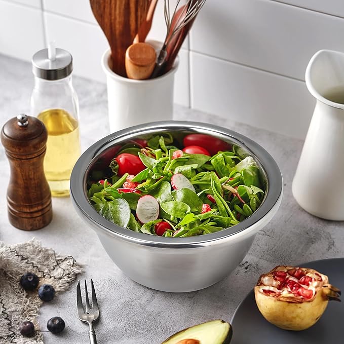 Colander 304 Stainless Steel 5-quart with Mixing Bowls, Strainer for Kitchen Food For washing vegetables, fruit, rice, Dishwasher Safe. (2PC) - Image 6
