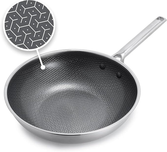 GreenPan Hybrid 11” Nonstick Stainless Steel Wok Pan, APEX Tri-Ply Thermobond PFAS-Free Ceramic Skillet, Induction & All Cooktop Compatible, Oven Temp to 850°F, Dishwasher Safe, Silver