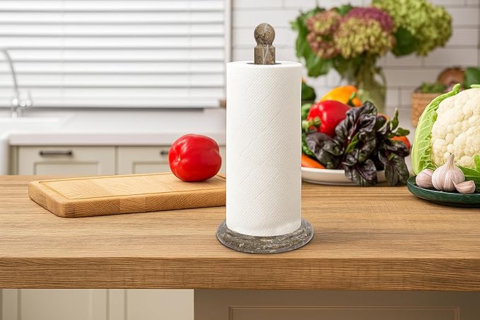 Handmade Fossil Grey Marble Paper Towel Holder – Natural Stone Stand with Subtle Fossil Patterns – Luxury Countertop Decor for Kitchen & Bathroom – Elegant Gift Idea