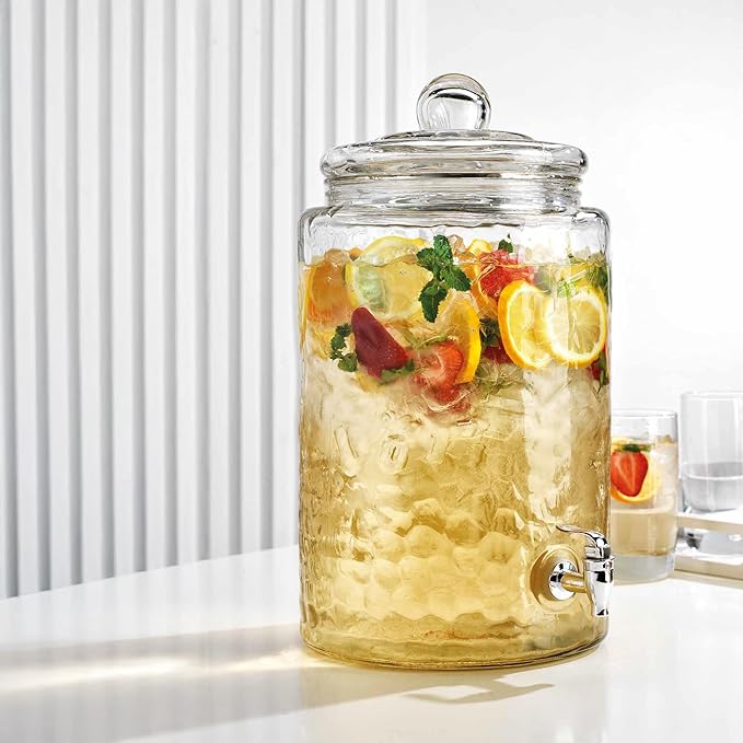 MosJos 3 Gallon Classic Hammered Glass Ice Cold Beverage Drink Dispenser - With Glass Lid 100% Leak Proof Spigot- Wide Mouth Easy Filling For Outdoor, Parties & Daily Use - Image 3