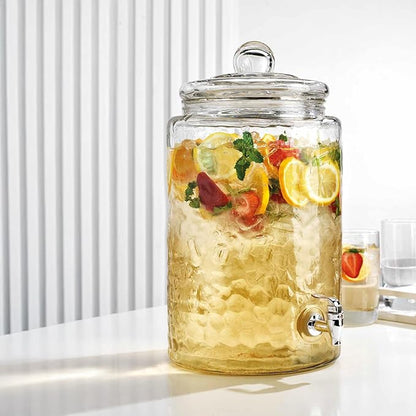 MosJos 3 Gallon Classic Hammered Glass Ice Cold Beverage Drink Dispenser - With Glass Lid 100% Leak Proof Spigot- Wide Mouth Easy Filling For Outdoor, Parties & Daily Use - Image 3