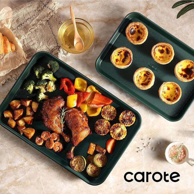 CAROTE 3-Piece Baking Pan Set - Bakeware Set, Baking Sheet Set Including 13 Inch 15 Inch 17 Inch Sheet Pan, Cookie Sheet for Baking, Deep Olive Green - Image 7
