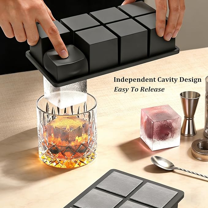 Bangp Large Ice Cube Tray for Whiskey (2 Pack),Metal Reinforced Frame Big Ice Cube Molds,Large Square Ice Cube Trays with lid,Easy Release Ice Trays for making 16 Giant Ice Cubes for Whiskey Cocktails
