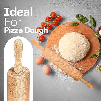 Wooden Rolling Pin 17.6 Inch with Rotating Ergonomic Handles – Classic Beech Wood Dough Roller for Baking Pizza, Pastry, Bread, and Cookies - Image 6
