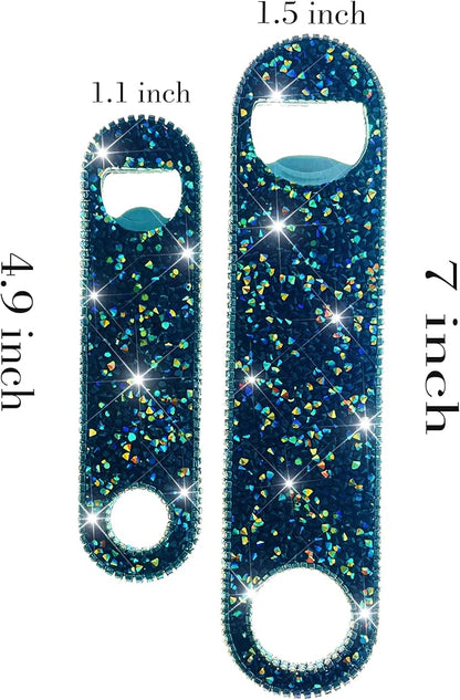 Bling Diamond Beer Opener Set - 2 Pcs Black Crystal Bottle Opener with Glitter Sparkle for Bartenders, Home, Party, Bar & Wedding - Handcrafted for Both Women & Men