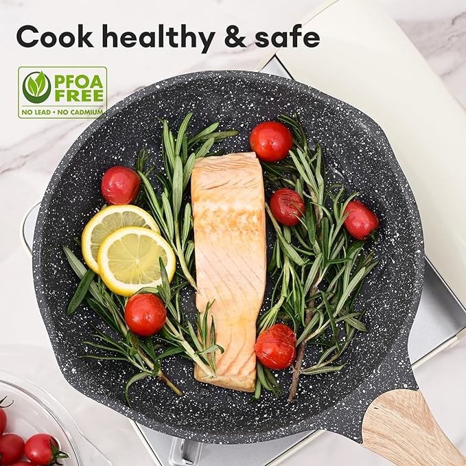 JEETEE Non Stick Frying Pan Set, Frying Pans Nonstick, Omelette Skillet with Soft Touch Handle, 3-Piece Cookware Set 8 Inch 9.5 Inch 11 Inch - Image 5