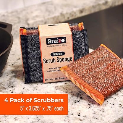 Heavy-Duty Steel Wool Scrubber Sponges 4 Pack – Stainless Steel Cleaning Pads for Dishes, Pots, Pans, Grills & Ovens – Durable Multi-Surface Kitchen Scrubbing Tools for Tough Grease & Burnt Food - Image 7