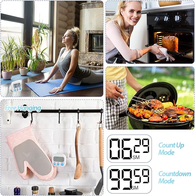Weewooday 24 Pcs Digital Kitchen Timer Magnetic Timer Bulk On/Off Switch Minute Second Count up Countdown Loud Alarm for Exercise Cook Baking (Black,White) - Image 4