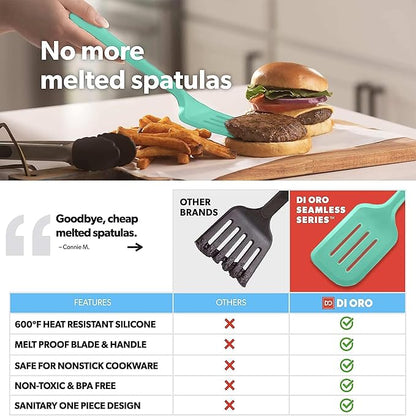 New DI ORO Silicone Turner Spatula Set - Kitchen Spatulas for Nonstick Cookware - Cooking Utensils for Flipping Eggs & Pancakes - 600°F Heat-Resistant BPA Free Turners - Dishwasher Safe (4pc, Mint) - Image 2