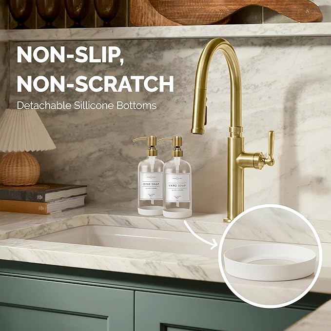 Vine Creations Clear Glass Soap Dispenser, 2 Pack Kitchen Soap Dispenser Set with Stainless Steel Pump, 16 oz Dish Soap and Hand Soap Dispensers for Bathroom with Waterproof Labels - Image 3
