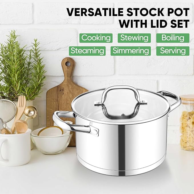 TeamFar Stainless Steel Stock Pot, 4-quart Tri-ply Base Stockpot Cooking Pasta Pot with Lid, for Induction Gas Glass Electric, Healthy & Heavy Duty, Ergonomic Handles & Straight Side, Dishwasher Safe - Image 7