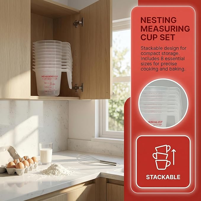 16 Pcs 1 Cup Capacity Plastic Measuring Cup, 8 Oz/250 ml Clear Graduated Measuring Cups Plastic Mug with Spout and Handles Ounce and Ml Cup Marking for Recipe Ingredient, Flour, Water, Liquid