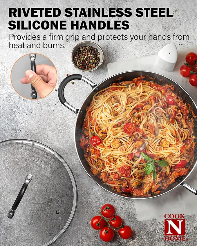 Cook N Home Pots and Pans Nonstick Kitchen Cookware Sets include Saucepan Frying Pan Stockpots 8-Piece, Heavy Gauge, Stay Cool Handle, Marble - Image 5