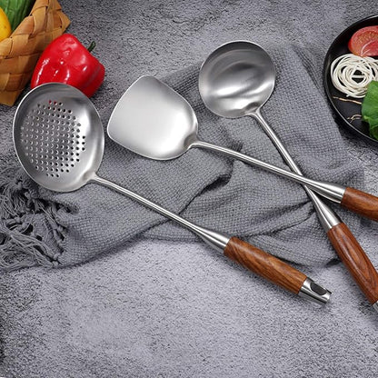 AOOSY Soup Ladle,304 Stainless Steel Cooking Ladle Spoon with Wooden Handle, 13.8 Inches Soup Spoon Long Kitchen Utensil Wok Tool for Cooking, Gravy, Sauces