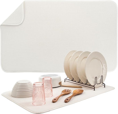 S&T INC. Dish Drying Mat Jumbo, 18” x 30”, Absorbent Microfiber Kitchen Counter Mat, Dish Drying Pad for Dishes, Utensils, Pots and Pans, Jumbo, Cream by STINC