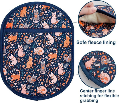 Pot Holders Set of 2 with Transparent Clear Silicone Shell and Nice Cat Flower Cotton Lining, Heat Resistant to 500 F Kitchen Oven Gloves Pot Holder for Cooking (Navy, Cat, Potholders) - Image 5