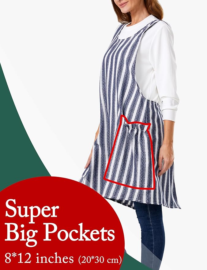 Cozy Adjustable Cross Back Aprons for Women with Pockets Cotton Linen Cooking Kitchen Baking