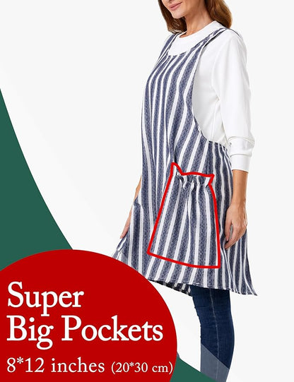Cozy Adjustable Cross Back Aprons for Women with Pockets Cotton Linen Cooking Kitchen Baking