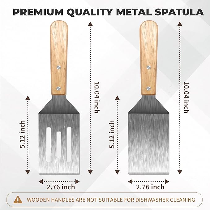 Stainless Steel Spatula Set, Metal Spatula for Cast Iron Skillet, Metal Spatulas for Kitchen Use with Wooden Handle, Ideal for Frying Steak, Pancake, Cookie, Burger, Brownie or Desserts - Image 3