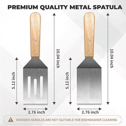 Stainless Steel Spatula Set, Metal Spatula for Cast Iron Skillet, Metal Spatulas for Kitchen Use with Wooden Handle, Ideal for Frying Steak, Pancake, Cookie, Burger, Brownie or Desserts - Image 3