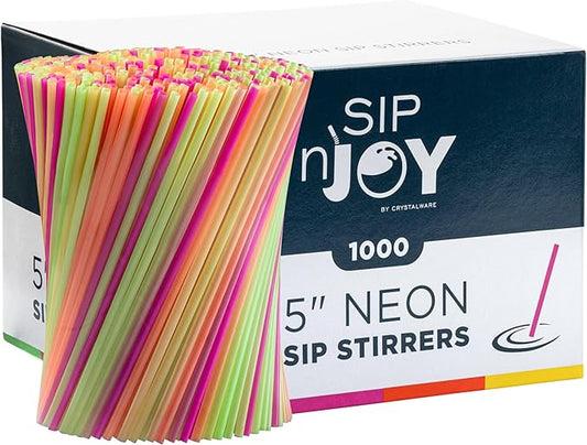 Neon Coffee Stirrers, 1000 Disposable Plastic Drink Stirrer Sticks - 5-Inch (Pack of 1) - Use As Coffee Straws Or Cocktail Mixers by EskayProducts