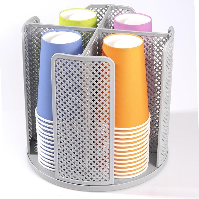 Rotating Paper Cup Dispenser, Cup Holder with 4 Compartments, Disposable Coffee Cup Dispenser Removable, Plastic Cup Storage & Lid Holder for Countertops, Kitchen, Coffee Stations (Gray) by Wymulot