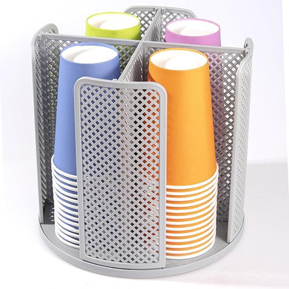 Rotating Paper Cup Dispenser, Cup Holder with 4 Compartments, Disposable Coffee Cup Dispenser Removable, Plastic Cup Storage & Lid Holder for Countertops, Kitchen, Coffee Stations (Gray) by Wymulot