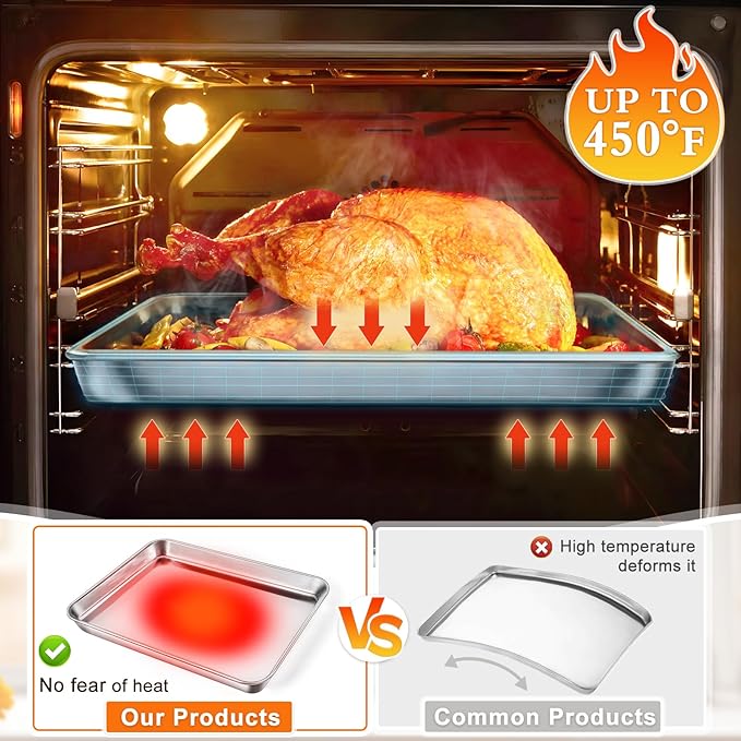 Baking Sheet Set of 3, Commercial Grade Stainless Steel Cookie Sheets for Baking, 12/16/17.5 Inch, Thicker and Firmer Baking Pans Set, Rust & Warp Resistant & Nonstick, Nontoxic&Heavy Duty&Easy Clean - Image 4