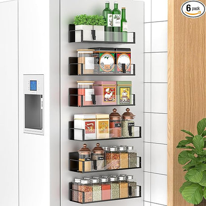 HuggieGems 6 Pack Magnetic Spice Storage Rack Organizer for Refrigerator and Oven, Clear Fridge Organizers and Storage by HuggieGems
