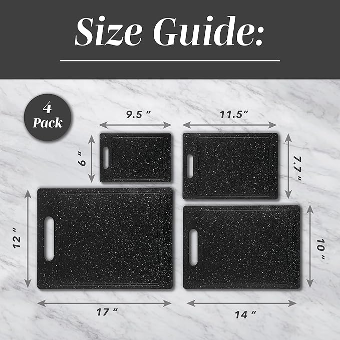 COOK WITH COLOR Non-Slip Cutting Board Set – Kitchen Essentials with Easy Grip Handle for Meat, Veggies, and Fruits, 4 Cutting Boards, Black - Image 5