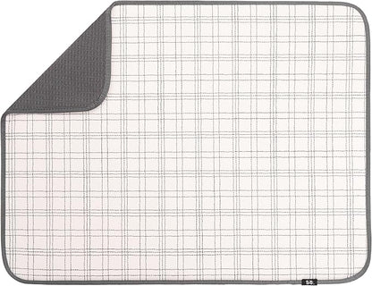 S&T INC. Dish Drying Mat XL, 18” x 24”, Absorbent Microfiber Kitchen Counter Mat, Dish Drying Pad for Dishes, Utensils, Pots and Pans, Extra Large, Stitched Plaid by STINC