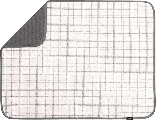 S&T INC. Dish Drying Mat XL, 18” x 24”, Absorbent Microfiber Kitchen Counter Mat, Dish Drying Pad for Dishes, Utensils, Pots and Pans, Extra Large, Stitched Plaid by STINC
