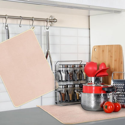 Hushee 2 Pack Extra Large Dish Drying Mat Microfiber Absorbent Dish Drying Pad Large Size Dishes Drainer Mats for Countertop, Sink, Refrigerator or Dryer (30 x 24 Inch,Beige) - Image 4
