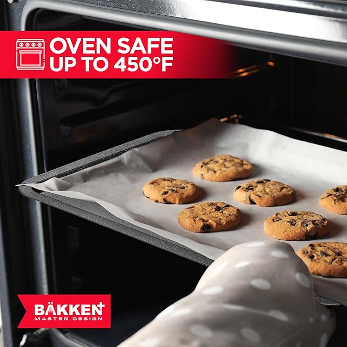 BAKKEN Kitchen Baking Pans - Nonstick Gray Coating, 13.18’’ × 8.66’’ Commercial Grade Carbon Steel Cookie Sheet, Baking Kitchen Essentials, PFOA, PFOS, PTFE Free, Oven Safe Tray (450° F), Gray - Image 8