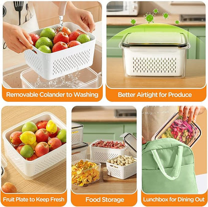 6 PCS Fruit Storage Containers for Fridge with Removable Colanders, 6 Plastic Food Storage Containers with 6 Lids, Leakproof Produce Containers Keep Fruits, Vegetables, Berry, Meat Fresh Longer - Image 6