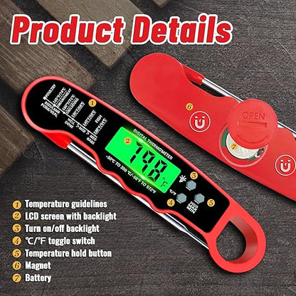 Meat Thermometer Digital, Instant Read Meat Thermometer with Backlight & Magnet for Kitchen, Beef, Grill, Turkey,IP67 Waterproof Cooking Thermometer - Image 4