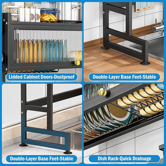 SNSLXH  2-Tier Over The Sink Dish Drying Rack, 33.66"×31.1"×11.81", Large Sink Rack for Kitchen, Saving Kitchen Space, Cover Design Holds Dishes, Bowls, and Cutlery, Kitchen Sink Shelf - Image 4