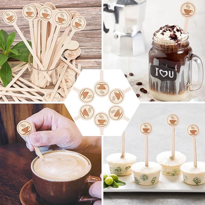 100Pcs Coffee Stirrers-5.9 Inch Natural Wooden Stir Sticks with Round Ends, Disposable Biodegradable Cafe Grade Coffee Stir Sticks Wood Beverage Mixer for Coffee Cocktails Milk Tea - Image 6
