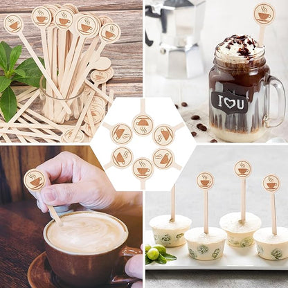 100Pcs Coffee Stirrers-5.9 Inch Natural Wooden Stir Sticks with Round Ends, Disposable Biodegradable Cafe Grade Coffee Stir Sticks Wood Beverage Mixer for Coffee Cocktails Milk Tea - Image 6