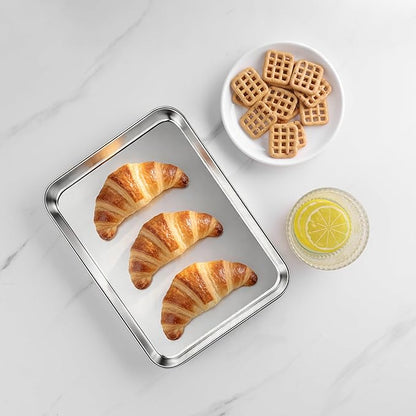 LIANYU Stainless Steel Tray for Baking, 9.2x7” Small Cookie Baking Sheet Pan, Metal Cooking Sheet Tray for Oven, Rust Free & Mirror Finish, Dishwasher Safe, 2 Pack - Image 6