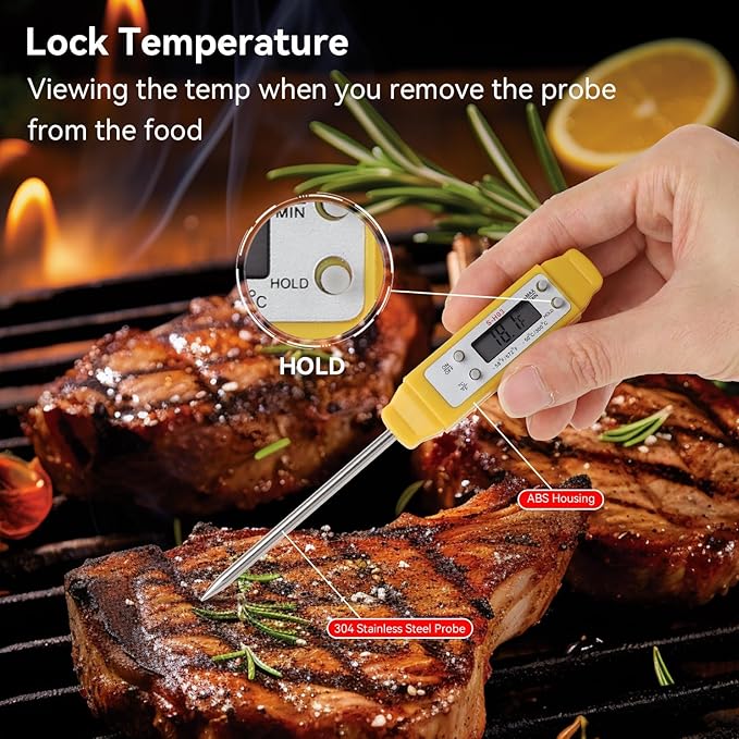 Akozon Digital Food Thermometer Automatic Calibration Pen High Accuracy Electronic Pocket Thermometer Yellow Home and Family Appliance and Decor - Image 3