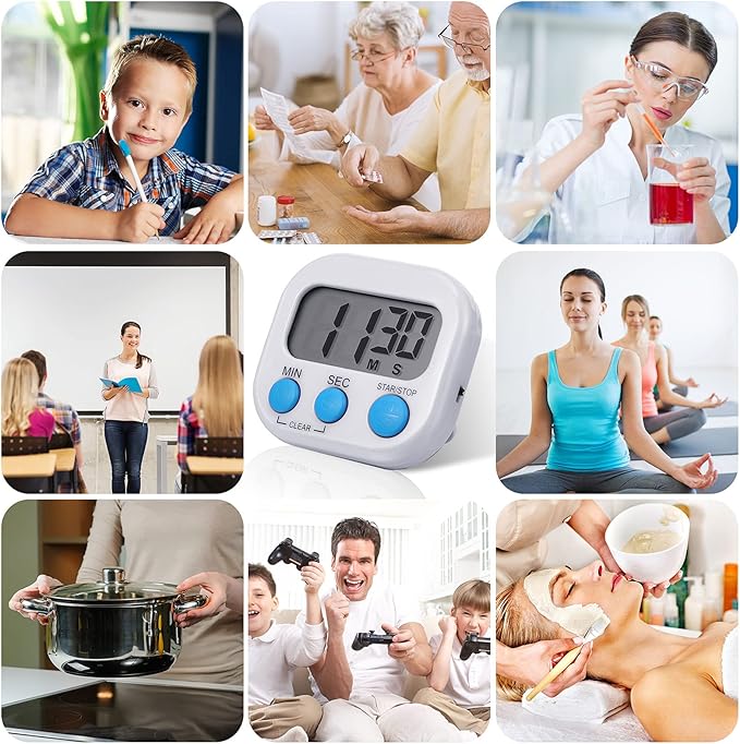 Digital Kitchen Timer Magnetic Countdown Timer Kitchen Loud Alarm Stopwatch Large Digits Timer for Cooking Baking Sports Games Office Classroom (Black, Orange, Pink, Green, Blue, White, 12)